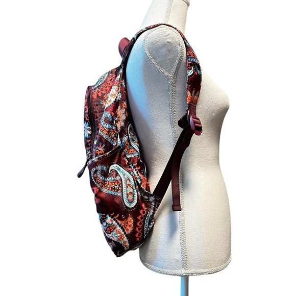 VERA BRADLEY RIPSTOP PACKABLE BACKPACK BURGUNDY & TEAL PAISLEY FLORAL